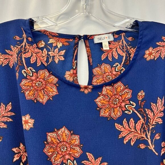 Self Love Womens Blouse Top Multicolor Floral Long Sleeve Ruffled Stretch Tie L - Picture 3 of 11